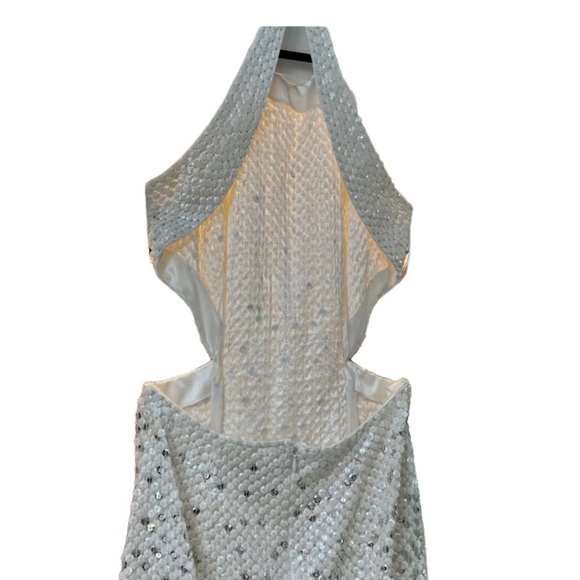 Cache white sliver and nud sequins halter maxi dress size 6 - Picture 10 of 16